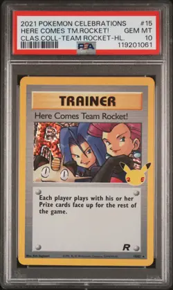 2021 POKEMON CELEBRATIONS CLASSIC COLL #15 HERE COMES TEAM ROCKET!-HOLO PSA 10 - Image 1