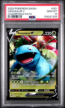 2020 POKEMON SWORD & SHIELD CHAMP'S PATH #001 VENUSAUR V PSA 10 - Image 1