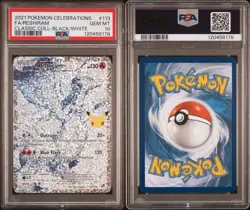 2021 POKEMON CELEBRATIONS FULL ART RESHIRAM BLACK/WHITE 113/114 PSA 10 GEM MINT - Image 3