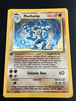 1999 Base Set Vintage Pokemon 3 Card Lot: Holo 1st Edition Machamp 8/102 - Image 2