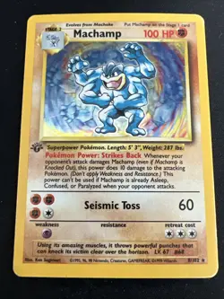 1999 Base Set Vintage Pokemon 3 Card Lot: Holo 1st Edition Machamp 8/102 - Image 4