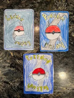 Hand drawn Pokemon cards by child entrepreneur, Frigibax, Fletchling, energy - Image 2