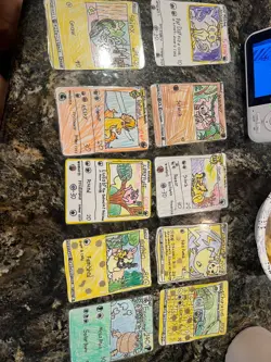 Hand drawn Pokemon cards by child entrepreneur, Frigibax, Fletchling, energy - Image 3