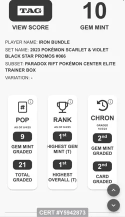 Iron Bundle Pokemon Center Stamped ETB SVP 066 Black Star Promo TAG 10 - Image 3