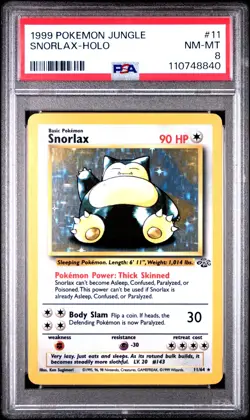 PSA 8 NM-MT Pokemon Snorlax 11/64 Holo Jungle Unlimited 1999 English - Image 1