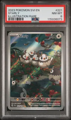 PSA 8 Starly Illustration Rare #221 2023 Pokemon Svi Scarlet & Violet 115936073 - Image 1