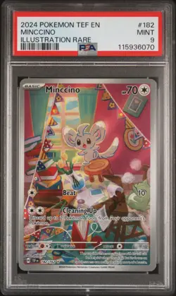 PSA 9 Minccino Illustration Rare #182 2024 Pokemon Tef Temporal Forces 115936070 - Image 1