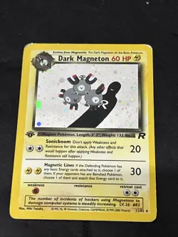 Dark Magneton Pokemon Card 11/82 Team Rocket-Unlimited Edition Rare Holo Swirl - Image 1