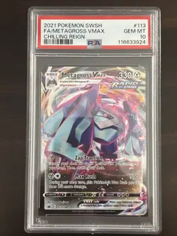 Pokemon 2021 Sword Shield Chilling Reign 113 METAGROSS VMAX PSA 10 FULL ART - Image 1