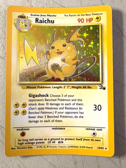 Raichu 14/62 Fossil Set Pokemon Holo WOTC Rare Vintage 1999 MP Card - Image 1