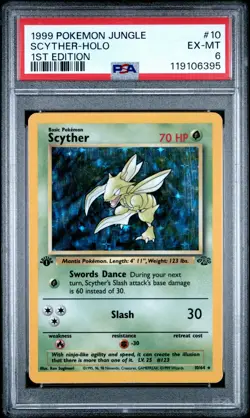 1999 POKEMON JUNGLE 1ST ED #10 SCYTHER-HOLO PSA 6 - Image 1