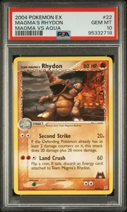Pokemon 2004 EX Magma vs Aqua #22/95 Team Magma's Rhydon PSA 10 - Image 1