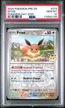 Eevee 074/131 Pokemon Day 2025 Stamped Promo Pokemon Card PSA 10 GEM MINT - Image 1