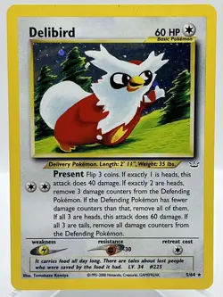 Delibird 5/64 Neo Revelation Holo rare WotC 2000 Vintage Pokemon TCG Card - Image 1