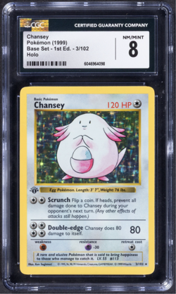 1999 Pokemon Base Set Chansey 1st Edition CGC 8 - Image 1
