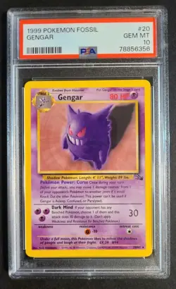 Pokemon Gengar Fossil Unlimited NON Holo Rare #20 PSA 10 Gem Mint - Image 1
