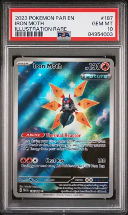 2023 Pokemon Par EN-Paradox Rift Iron Moth #187 Illustration Rare PSA 10 - Image 1