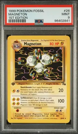1999 Pokemon Fossil 1st Edition Magneton #26 English Non-Holo 26/62 - PSA 9 MINT - Image 1