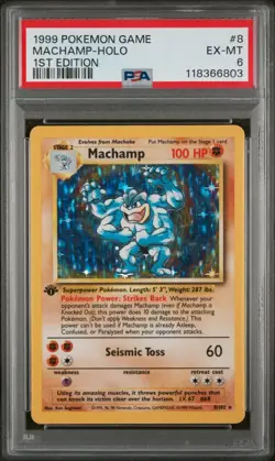 1999 Pokemon WOTC Base Set Deck 1st Ed. Machamp Holo Rare #8 PSA 6 (NEW CERT) - Image 1