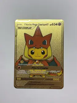 Pikachu Mega Charizard Y Cosplay Custom Fan Art Gold Metal Display Card NM/M - Image 1