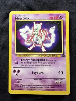 1999 Pokemon the First Movie Black Star Promo #3 Mewtwo WB Stamped Card - Image 1