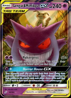 Gengar & Mimikyu GX - 53/181 - Pokemon Team Up Sun & Moon Ultra Rare Card MP - Image 1
