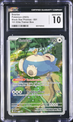 2023 Pokemon Snorlax 051 Scarlet & Violet 151 ETB Promo Cards Holo CGC 10 - Image 1
