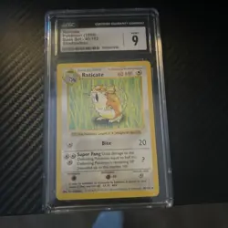 CGC 9 Raticate 1999 Base Set Shadowless 40/102 Pokemon Card - Image 1