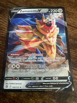 Pokemon Zamazenta V 105/172 Brilliant Stars Sword & Shield ULTRA RARE Holo rare - Image 1