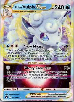 Alolan Vulpix VSTAR 034/195 Pokemon TCG SWSH12: Silver Tempest Ultra Rare NM - Image 1