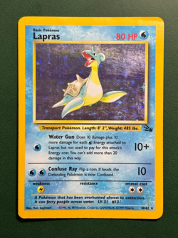 Lapras 10/62 Pokemon Card Fossil Holo Unlimited Rare Heavily Play HP - Image 1