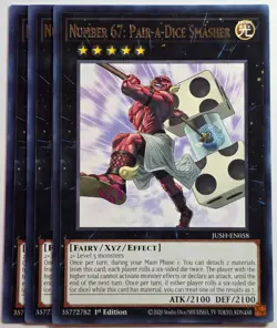 Yugioh x3 Number 67: Pair-A-Dice Smasher JUSH-EN058 Rare 1st Edition - Image 1