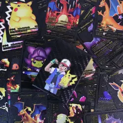 55-Piece Black Foil Pokemon Card GX VMAX TCG Charizard Collection Rare Card - Image 2