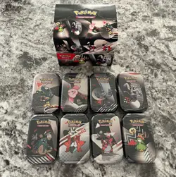 Pokemon Black Bolt & White Flare Unova Mini Tin Full Art Set of 8 w Display Box - Image 1