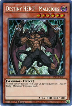 Yugioh! Destiny HERO - Malicious RA03-EN001 Secret Rare 1st Edition NM/M - Image 1
