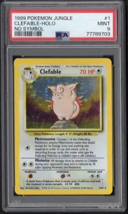 1999 Pokemon Jungle Clefable Holo No Symbol Card #1 PSA Mint 9 - Image 1