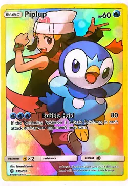 Pokemon TCG Piplup Holo Secret Rare Card Sun & Moon Cosmic Eclipse 239/236 - Image 1