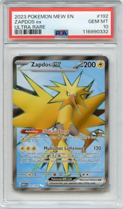 2023 POKEMON MEW EN 151 ZAPDOS EX #192 ULTRA RARE PSA 10 - Image 1