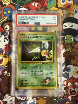 1999 Pokemon Japanese Koga's Beedrill Holo #15 Gym 2 Challenge PSA Near Mint 7 - Image 1