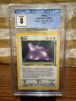 CGC 8 Ditto 1999 Fossil 3/62 Holo Pokemon Card psa - Image 1