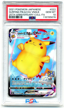 2021 Pokemon Japanese 25th Anniversary Collection 22 Surfing Pikachu VMax PSA 10 - Image 1