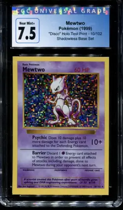 CGC 7.5 Near Mint Mewtwo Disco Holo Test Print Shadowless Base Set Pokemon Card - Image 1