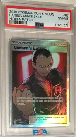 2019 Pokemon Sun & Moon Hidden Fates PSA 8 Giovanni's Exile Full Art Holo #67 - Image 1