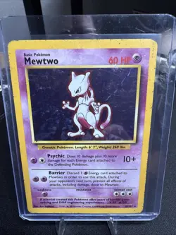 Pokemon TCG Base Set Mewtwo Holo Card 10/102 Vintage Rare MP/HP Unlimited 1999 - Image 1