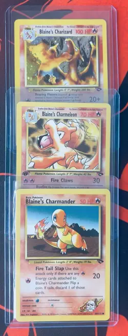 Pokemon TCG Blaine's Charizard Gym Challenge Holo 2/132 Unlimited 3 card Set - Image 4