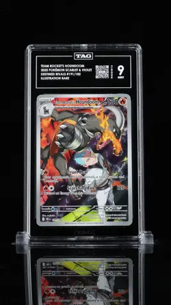 2025 POKEMON DRI EN-DESTINED RIVALS SIR #191 TEAM ROCKET'S HOUNDOOM TAG 9 - Image 1