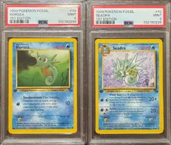 PSA 9 HORSEA 49 & SEADRA 42 1ST EDITION FOSSIL POKEMON MINT VINATGE - Image 1