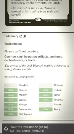 MTG Solemnity FOIL Hour of Devastation NM Rare Enchantment - Can't Get Counters - Image 2