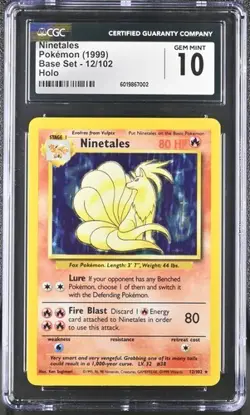 CGC 10 NINETALES 12 HOLO BASE SET UNLIMITED POKEMON GEM MINT - Image 1