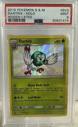 2019 POKEMON SUN & MOON HIDDEN FATES #SV3 DARTRIX-HOLO PSA 9 - Image 1